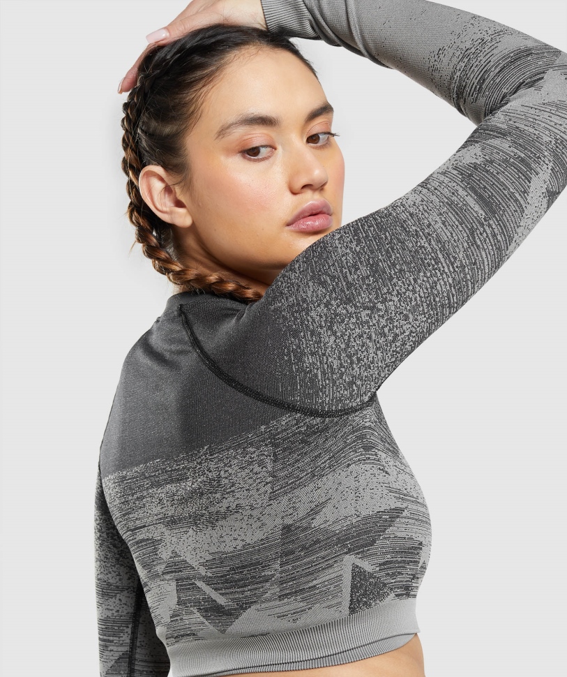 Gymshark προσαρμογή Ombre Crop Top τρίγωνο-μαύρο