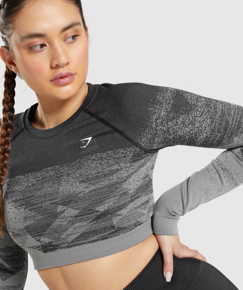 Gymshark προσαρμογή Ombre Crop Top τρίγωνο-μαύρο