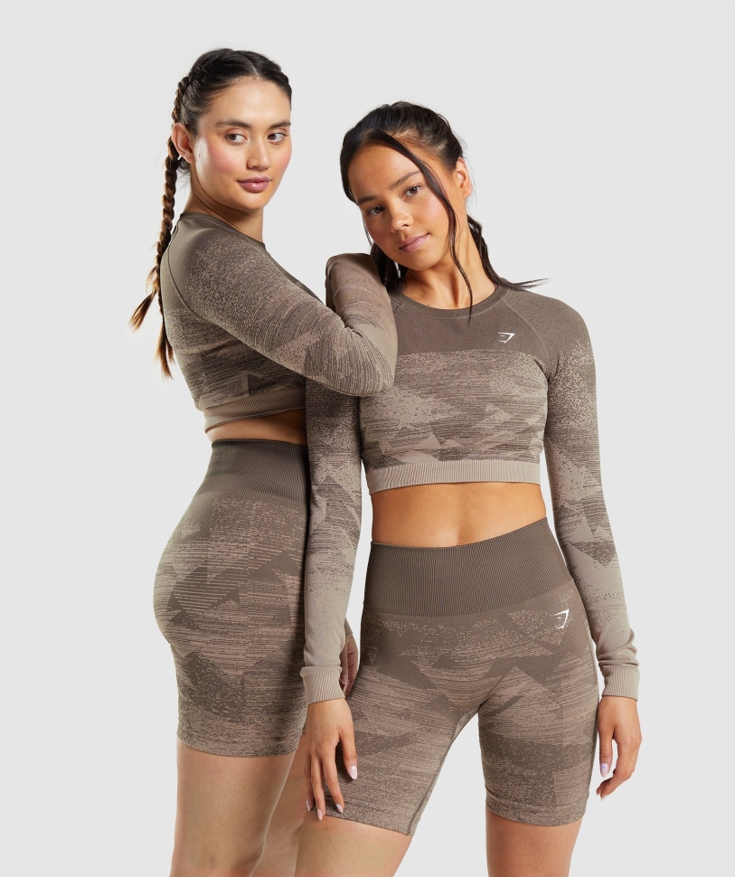 Gymshark προσαρμογή Ombre Crop Top τρίγωνο-καφέ