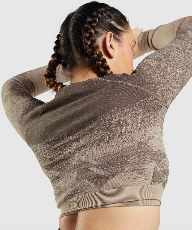 Gymshark προσαρμογή Ombre Crop Top τρίγωνο-καφέ