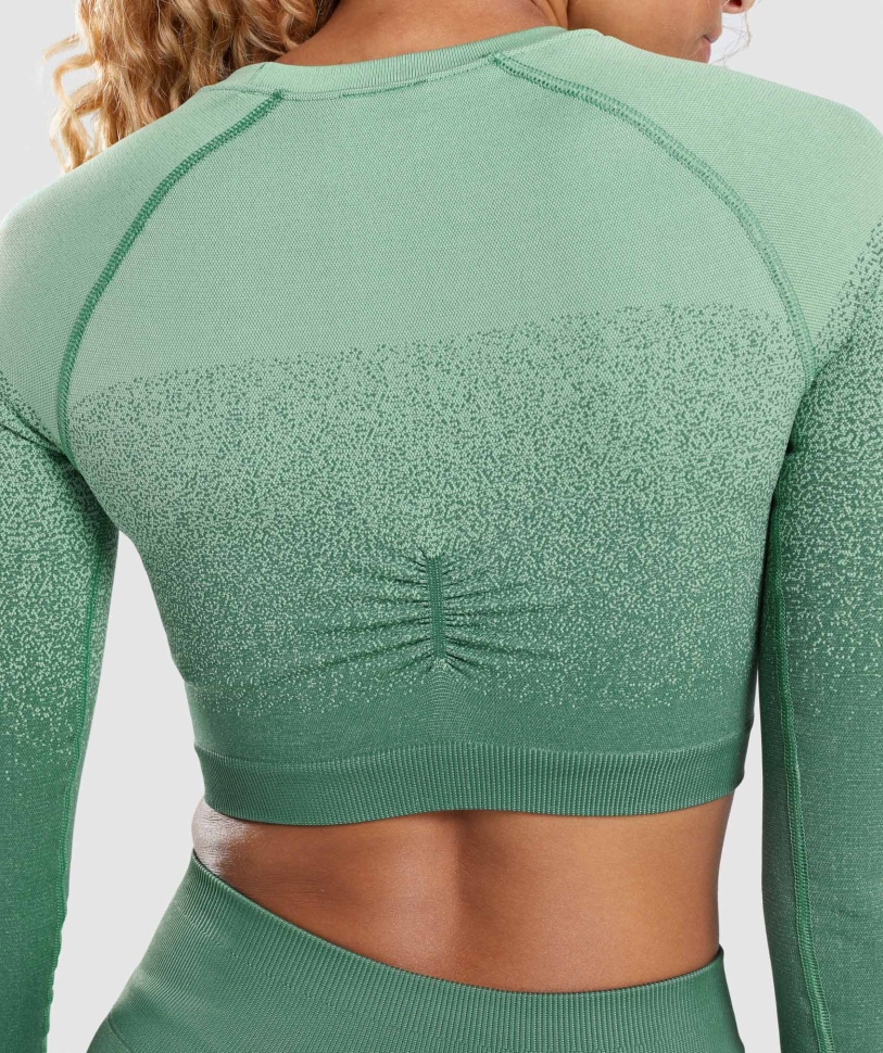 Gymshark προσαρμογή Ombre χωρίς ραφή μακρυμάνικο Crop Top πράσινο-ανοιχτό πράσινο