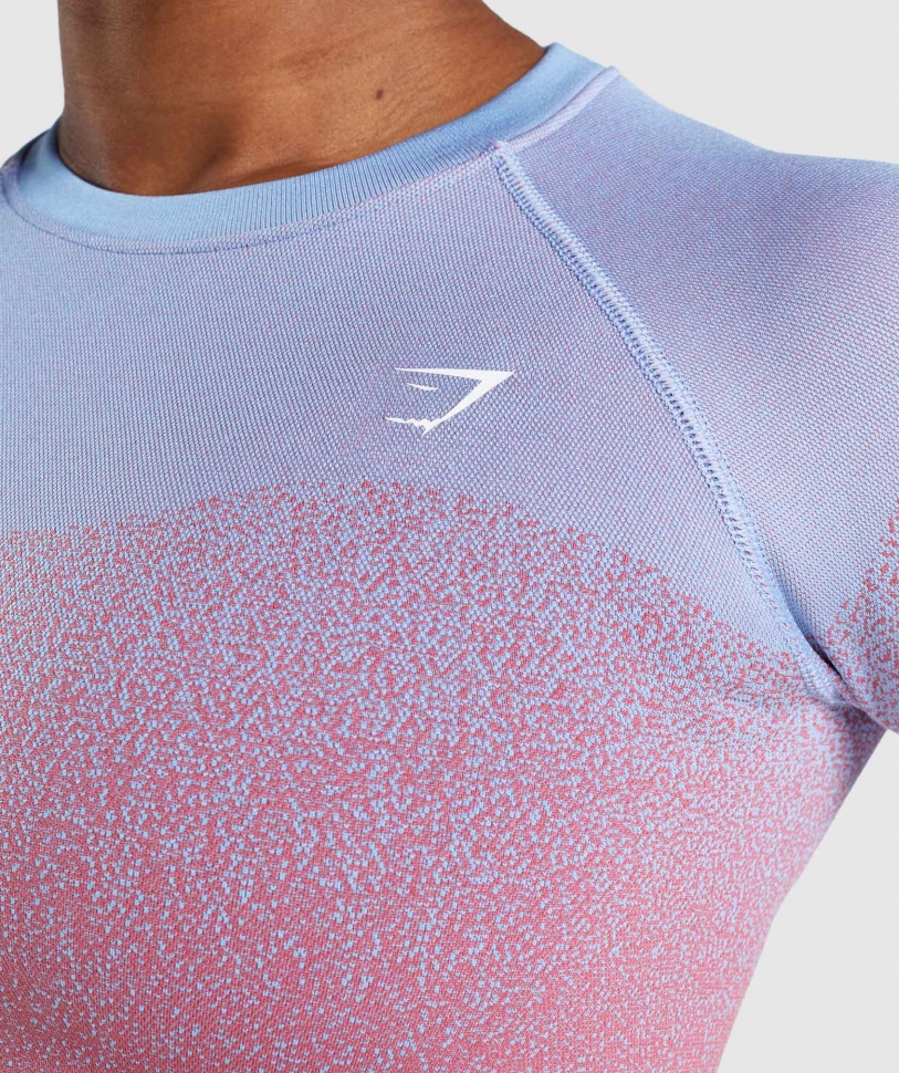 Gymshark προσαρμογή Ombre χωρίς ραφή μακρυμάνικο Crop Top ροζ-γαλάζιο