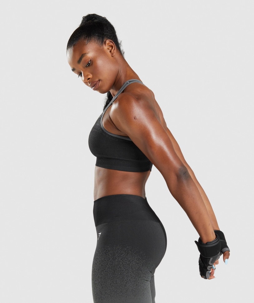 Gymshark προσαρμογή Ombre χωρίς ραφή αθλητικό σουτιέν μαύρο-γκρι
