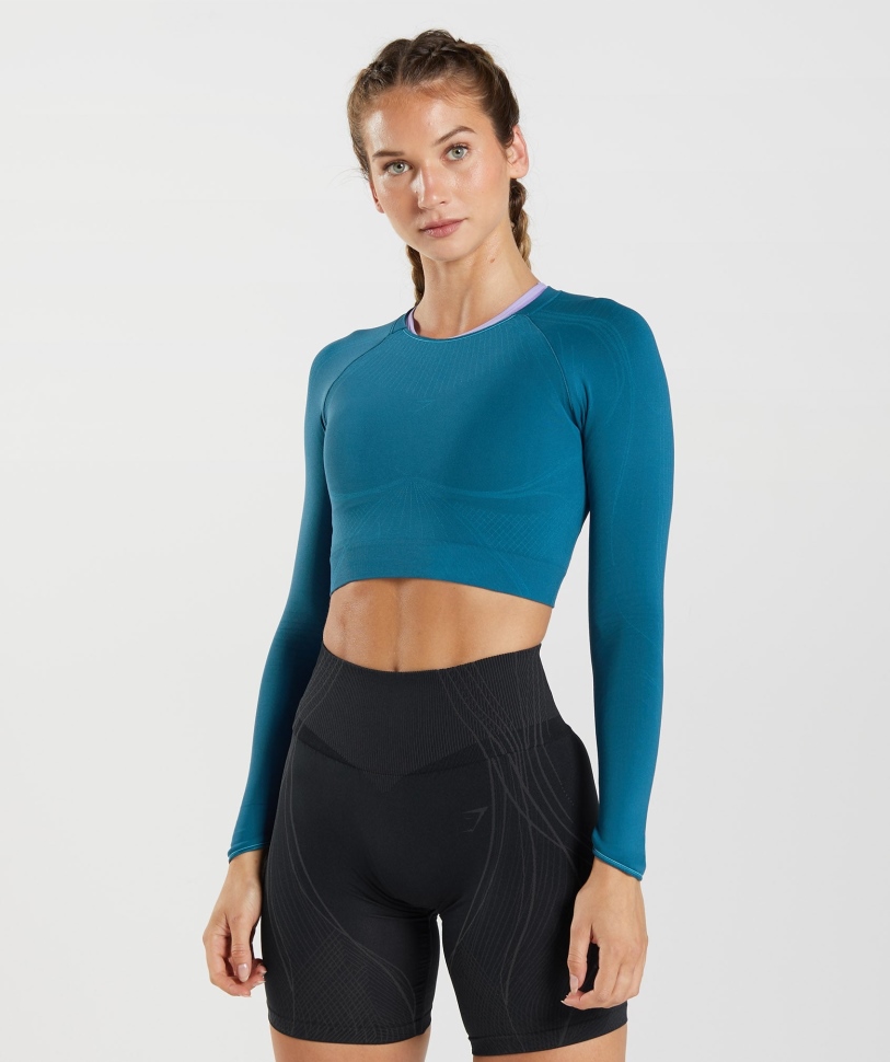 Gymshark Apex απρόσκοπτη Crop Top Atlantic Blue-shark Blue