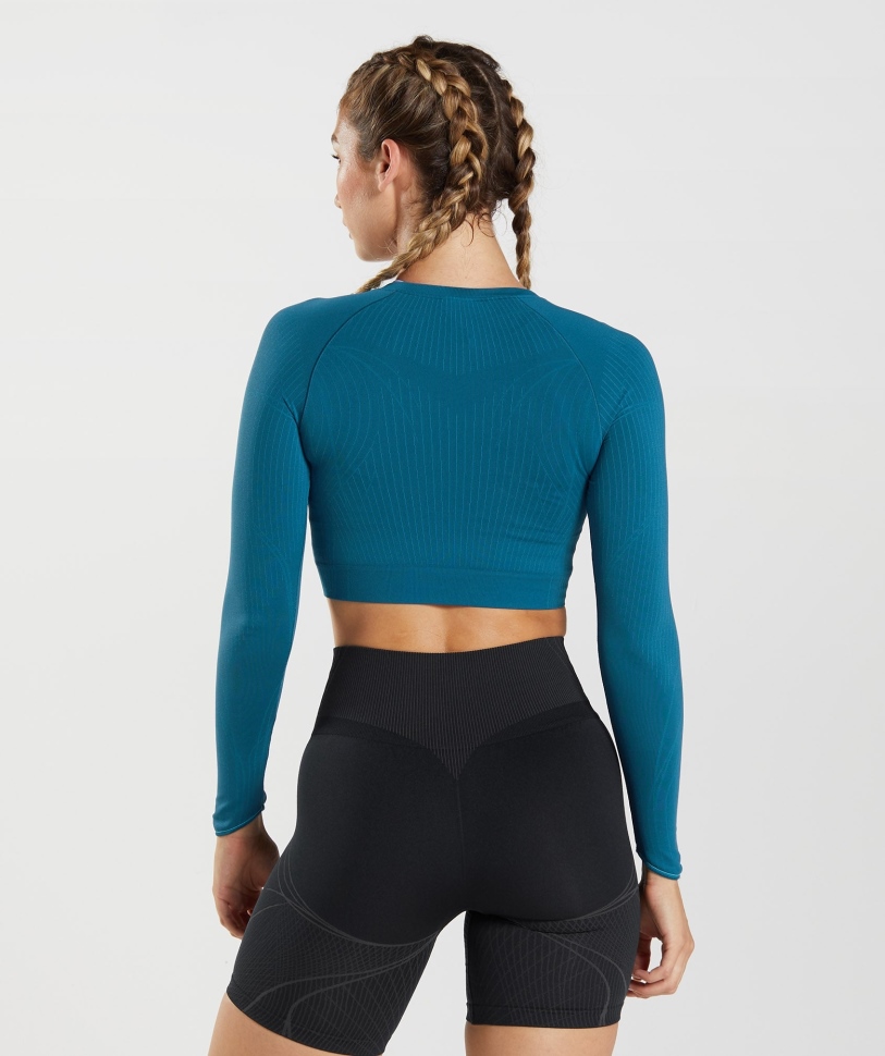 Gymshark Apex απρόσκοπτη Crop Top Atlantic Blue-shark Blue