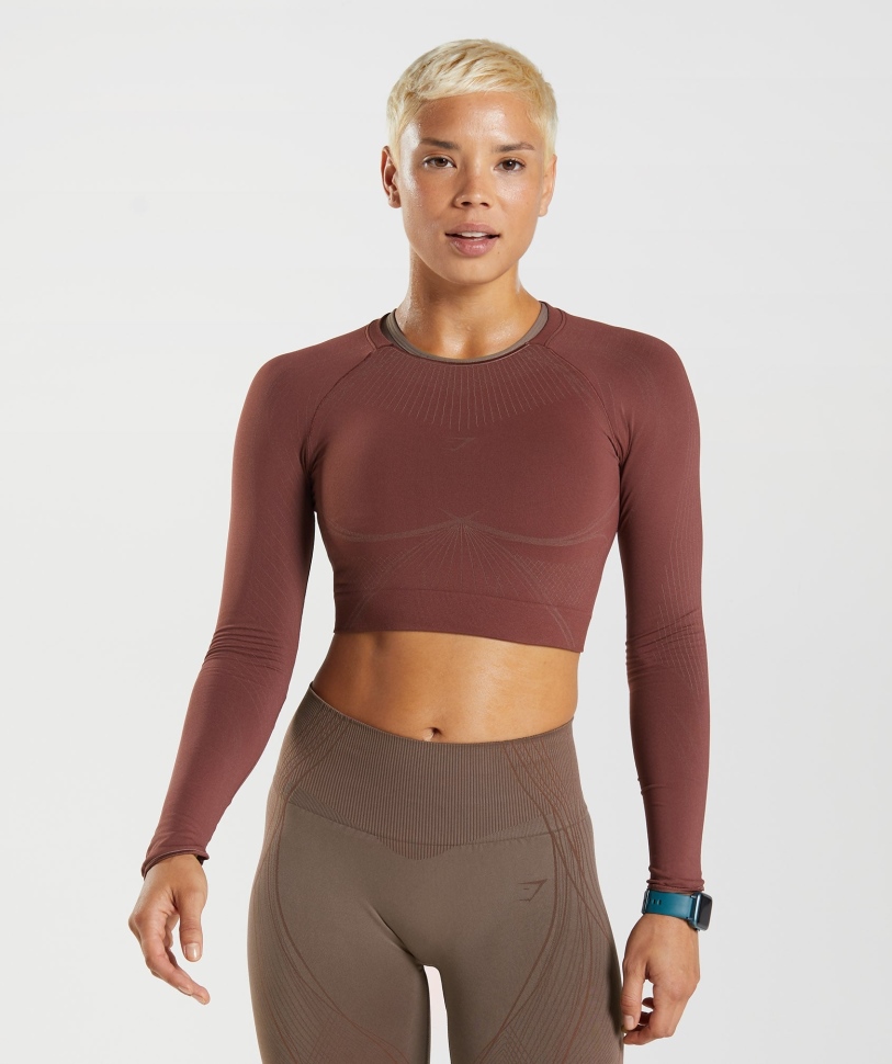 Gymshark Apex χωρίς ραφή Crop Top κεράσι καφέ-τρούφα