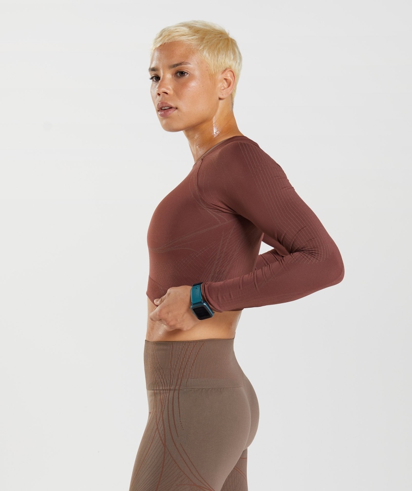 Gymshark Apex χωρίς ραφή Crop Top κεράσι καφέ-τρούφα