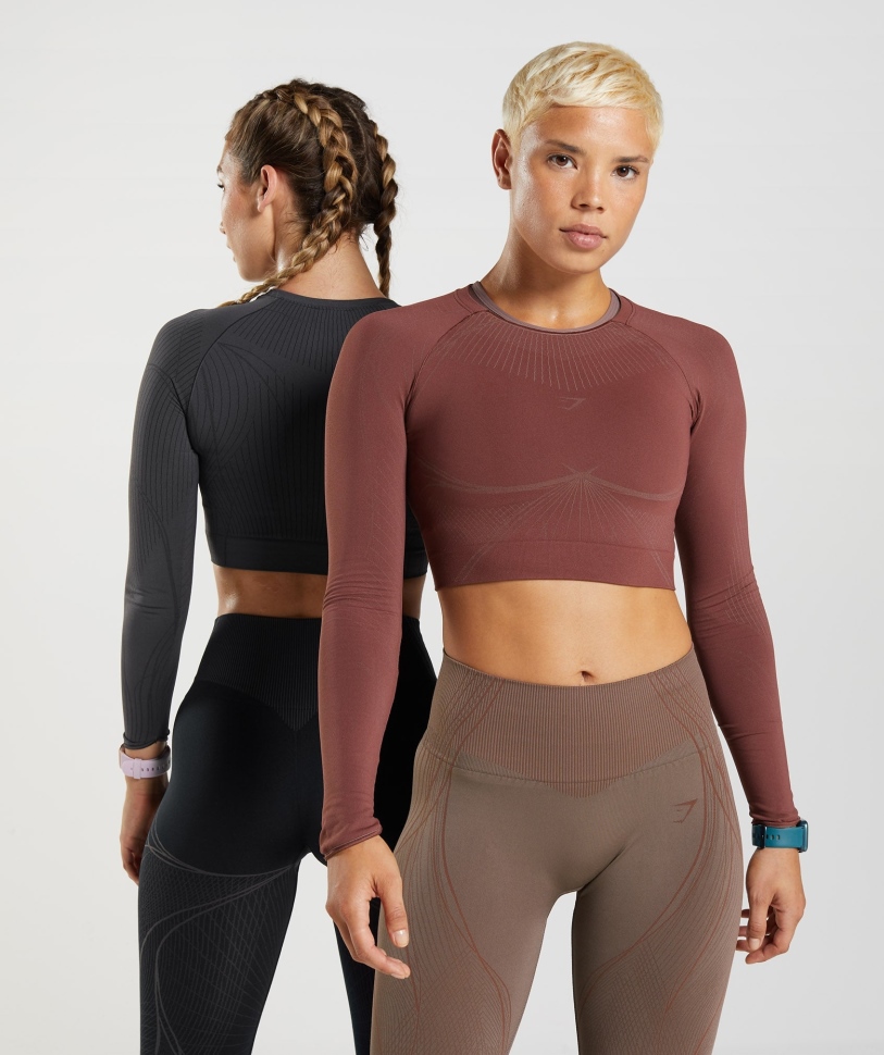 Gymshark Apex χωρίς ραφή Crop Top κεράσι καφέ-τρούφα