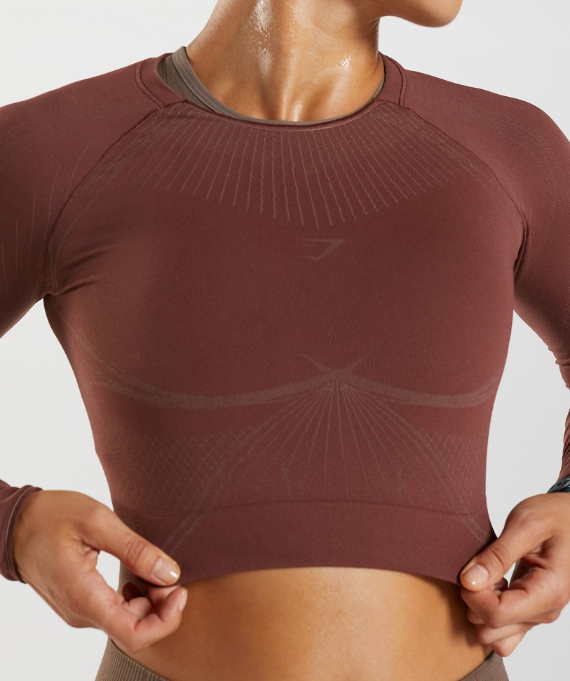 Gymshark Apex χωρίς ραφή Crop Top κεράσι καφέ-τρούφα
