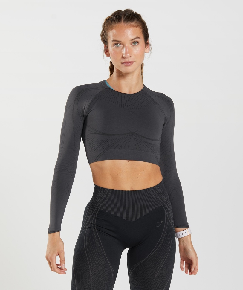 Gymshark Apex απρόσκοπτη Crop Top Onyx γκρι-μαύρο