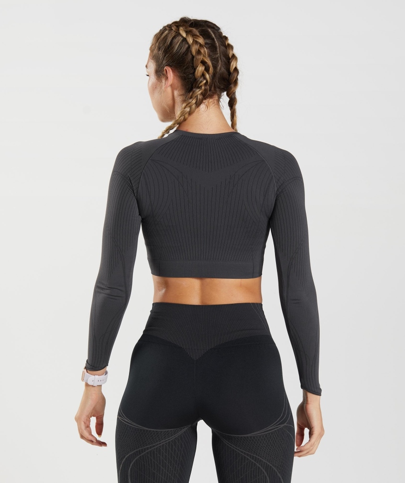 Gymshark Apex απρόσκοπτη Crop Top Onyx γκρι-μαύρο
