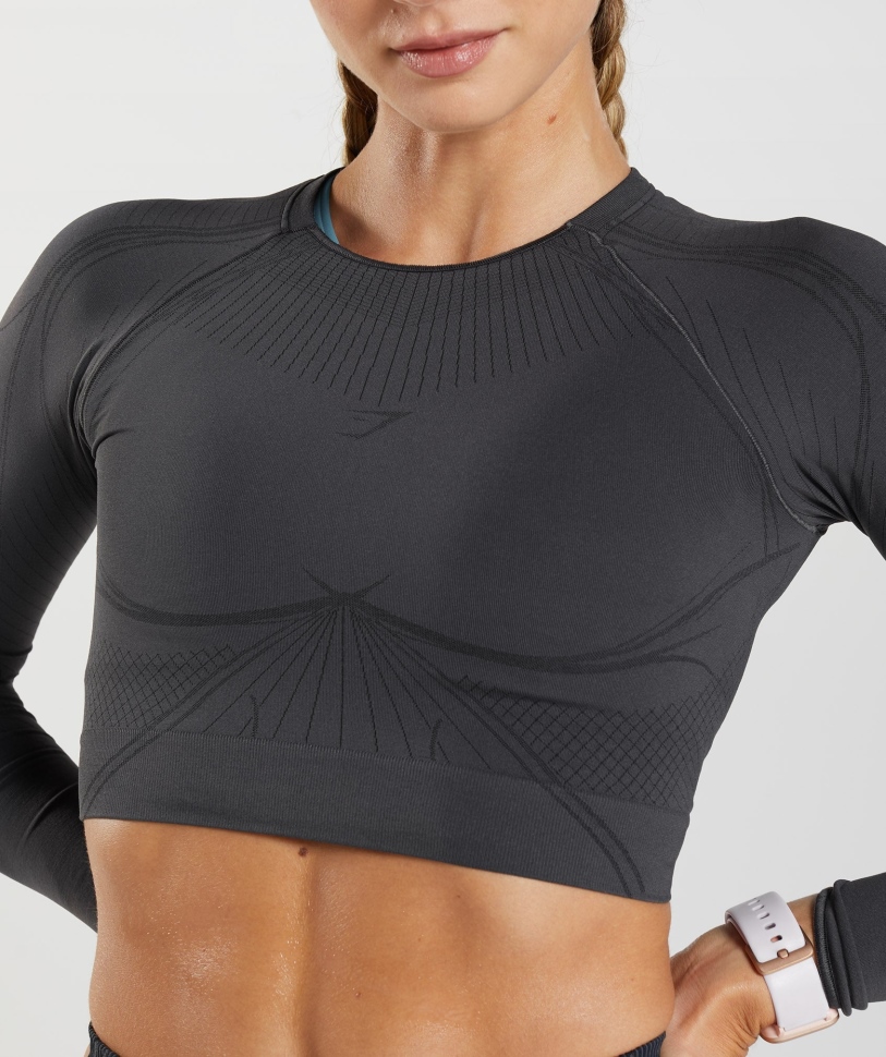 Gymshark Apex απρόσκοπτη Crop Top Onyx γκρι-μαύρο