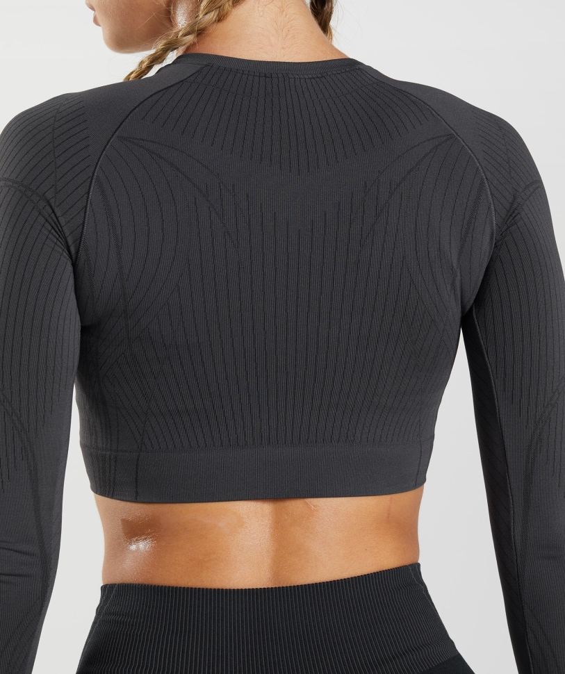 Gymshark Apex απρόσκοπτη Crop Top Onyx γκρι-μαύρο