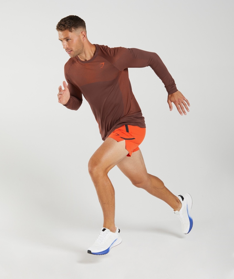 Gymshark Apex χωρίς ραφή μακρυμάνικο μπλουζάκι κεράσι καφέ-πιπεριά κόκκινο