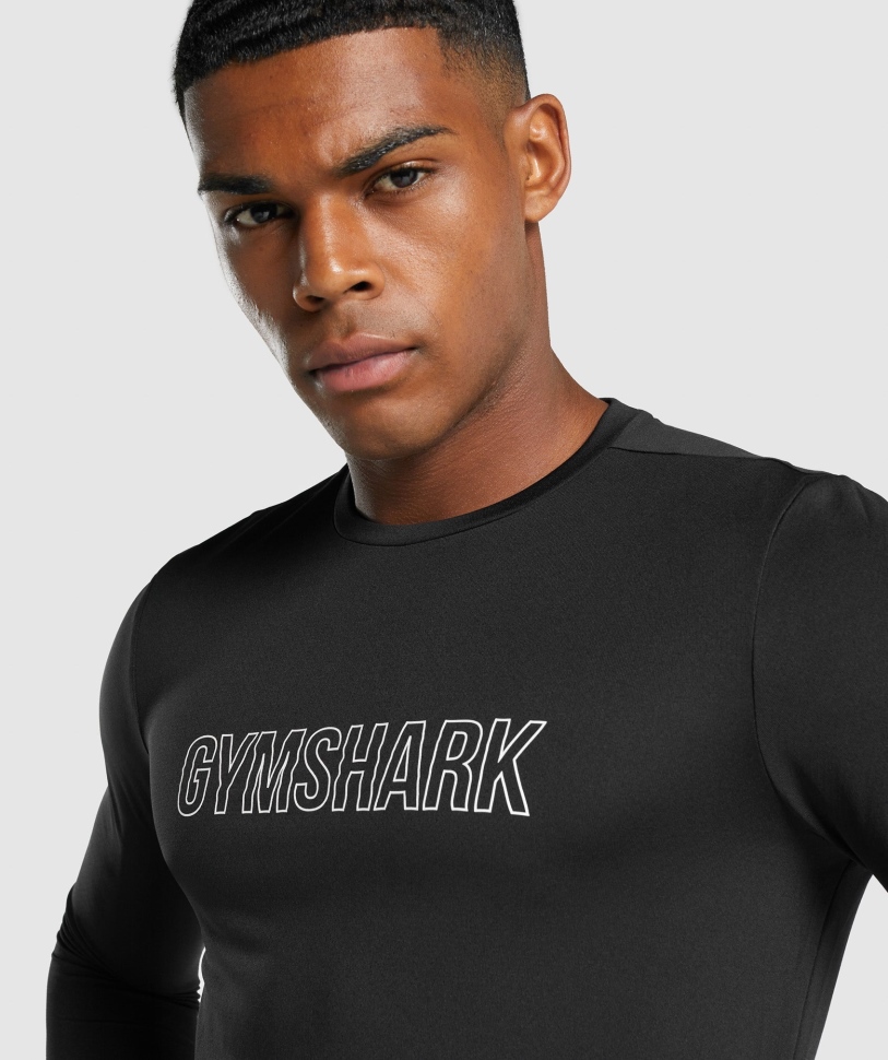 Gymshark άφιξη μακρυμάνικο γραφικό μπλουζάκι μαύρο