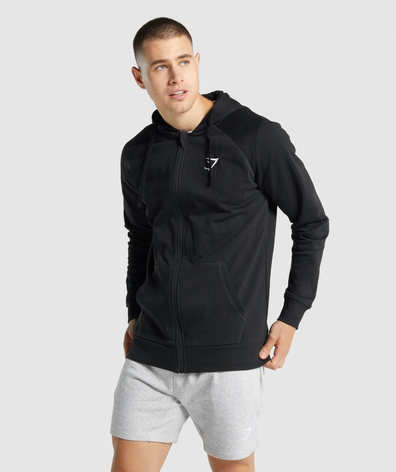 Gymshark λοφίο με φερμουάρ μέχρι Hoodie μαύρο