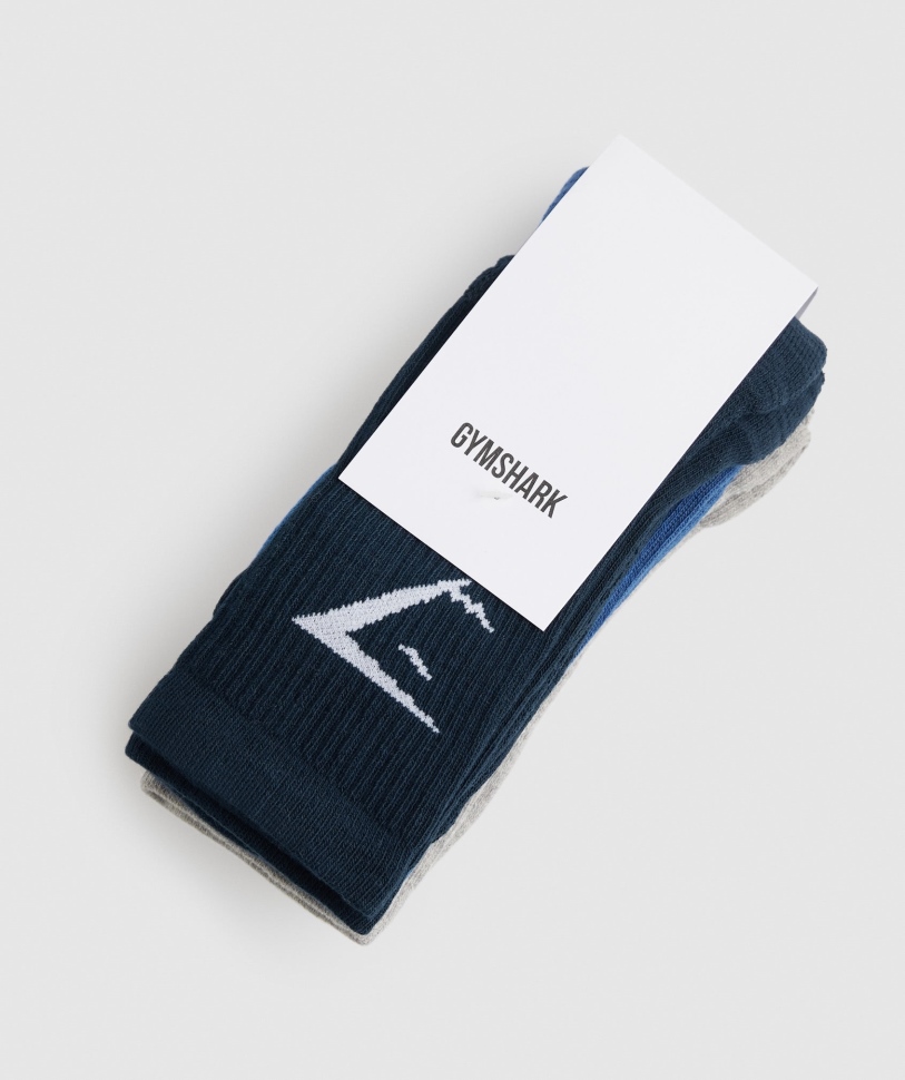 Gymshark Crew κάλτσες 3pk Navy-blue-ανοιχτό γκρι Marl