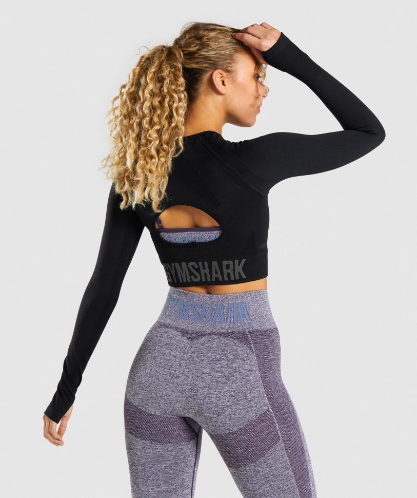 Gymshark Flex αθλητικό μακρυμάνικο Crop Top μαύρο-κάρβουνο