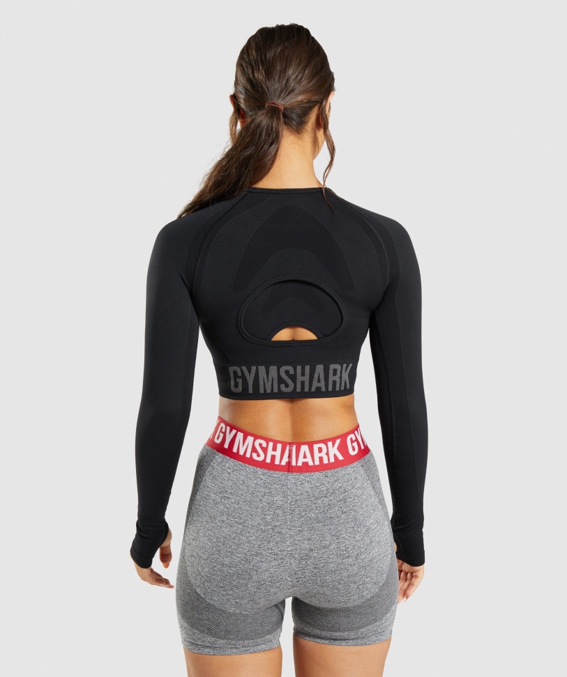 Gymshark Flex αθλητικό μακρυμάνικο Crop Top μαύρο