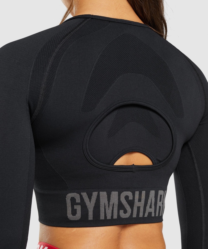 Gymshark Flex αθλητικό μακρυμάνικο Crop Top μαύρο