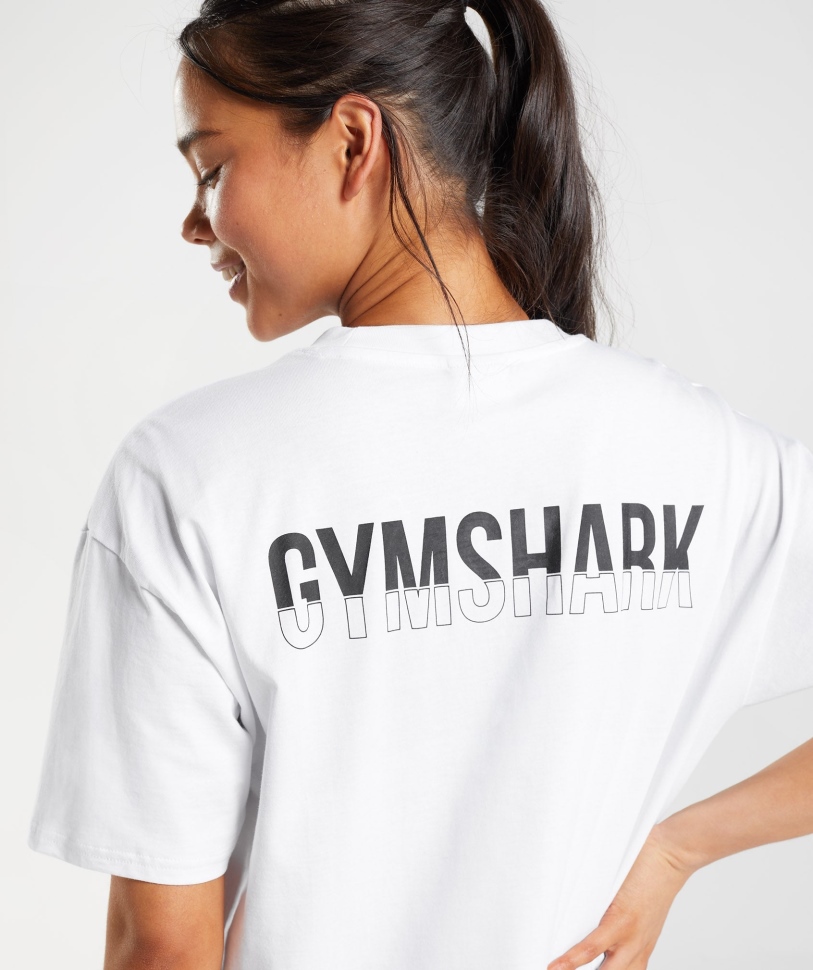 Gymshark Fraction υπερμεγέθη μπλουζάκι λευκό