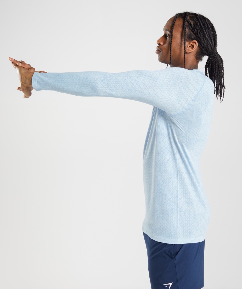 Gymshark Geo χωρίς ραφή μακρυμάνικο μπλουζάκι λευκό-φεγγαρόπετρο μπλε