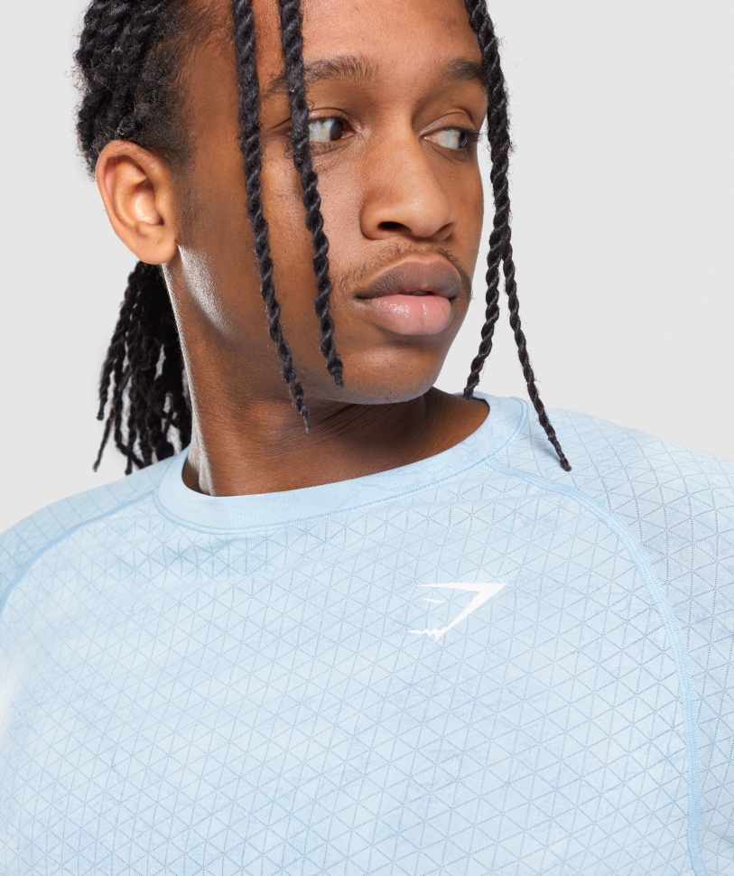 Gymshark Geo χωρίς ραφή μακρυμάνικο μπλουζάκι λευκό-φεγγαρόπετρο μπλε