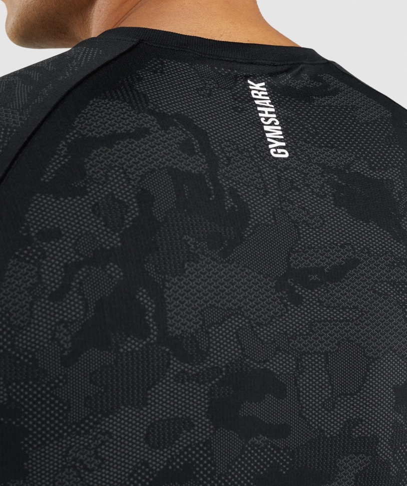 Gymshark Geo μπλουζάκι χωρίς ραφή μαύρο-γκρι ανθρακί