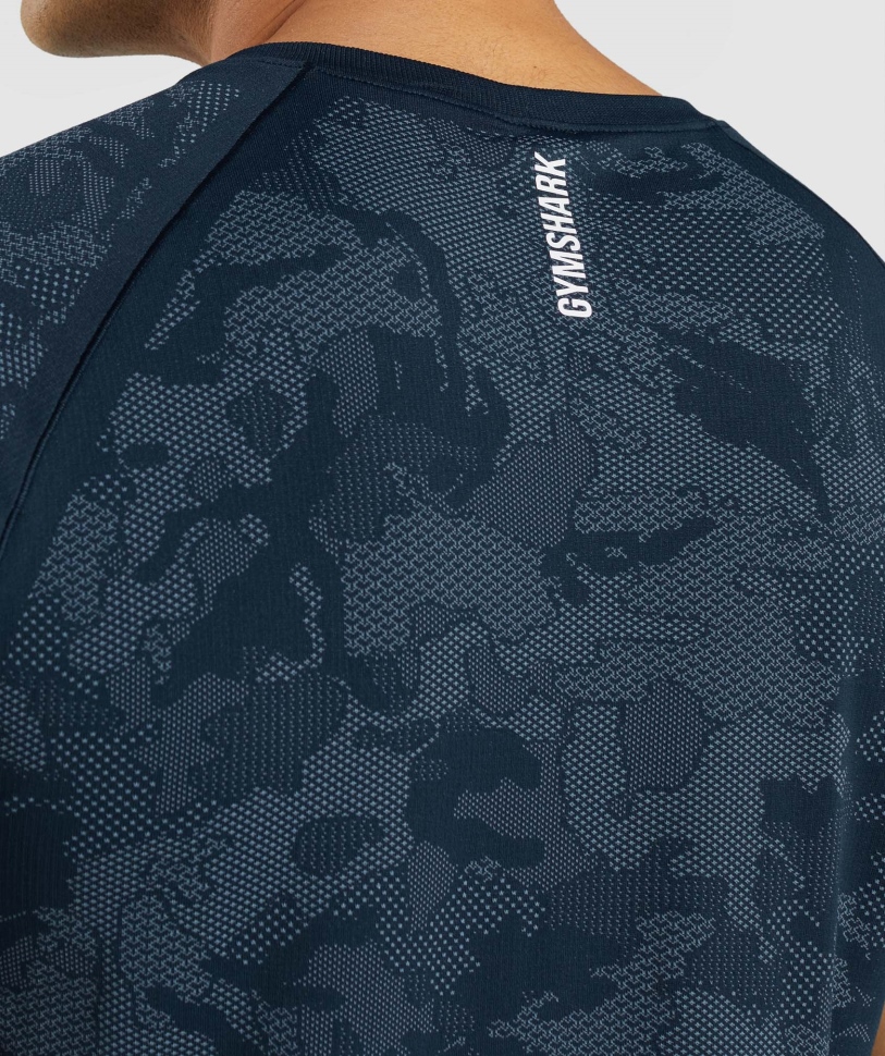 Gymshark Geo μπλουζάκι χωρίς ραφή μπλε ναυτικό-ομίχλη