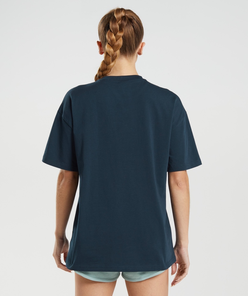 Gymshark γραφικό μπλουζάκι μεγάλου μεγέθους ναυτικό