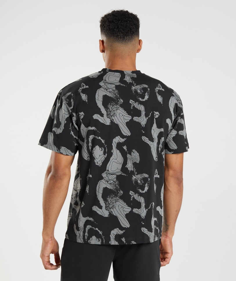 Εκτύπωση χάρτη Gymshark μεγάλου μεγέθους μπλουζάκι μαύρο στάμπα