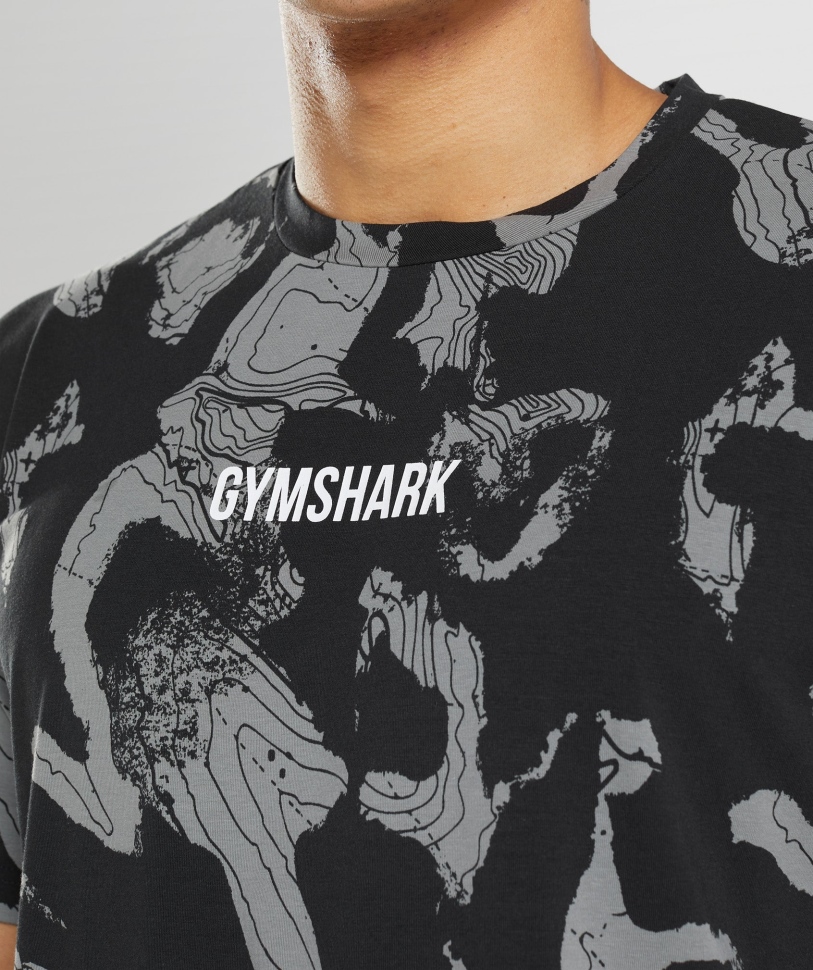 Εκτύπωση χάρτη Gymshark μεγάλου μεγέθους μπλουζάκι μαύρο στάμπα