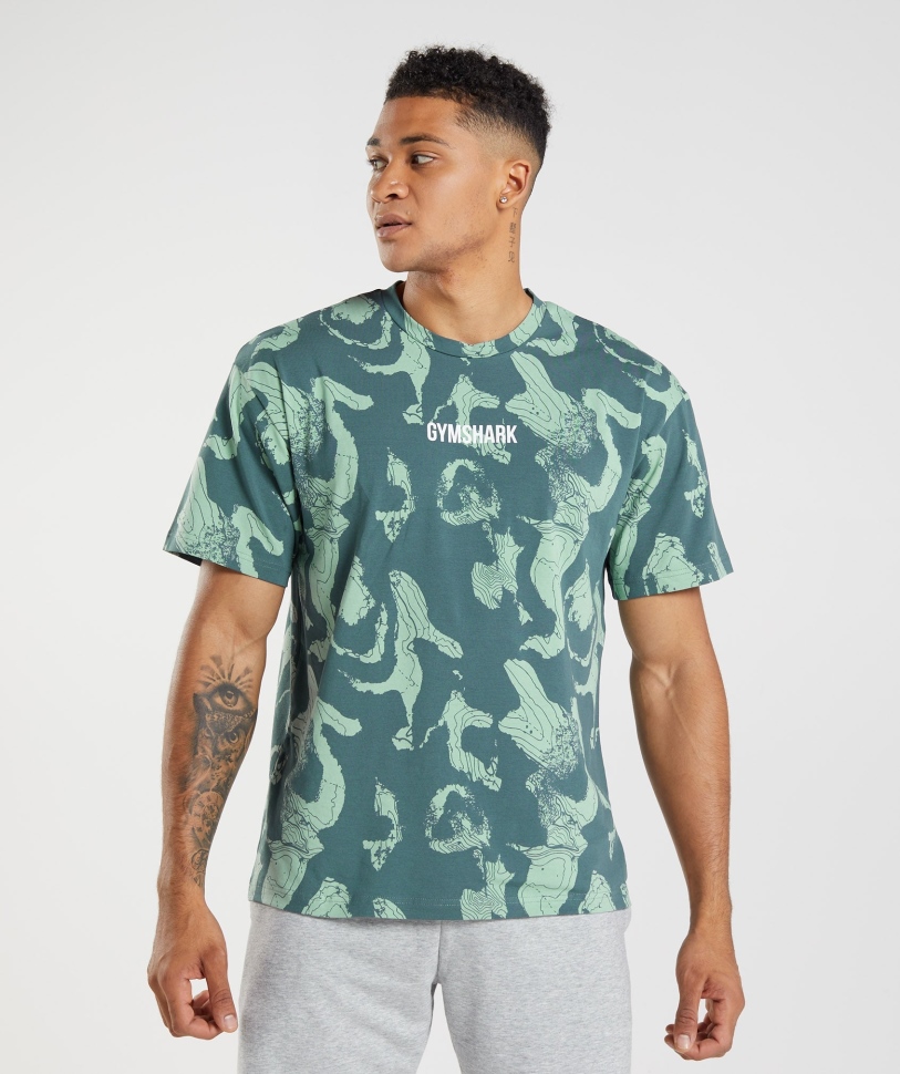 Εκτύπωση χάρτη Gymshark μεγάλου μεγέθους μπλουζάκι γαλαζοπράσινο