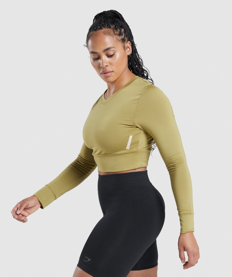 Gymshark Pause ανοιχτή πλάτη μακρυμάνικο Crop Top Griffin Green
