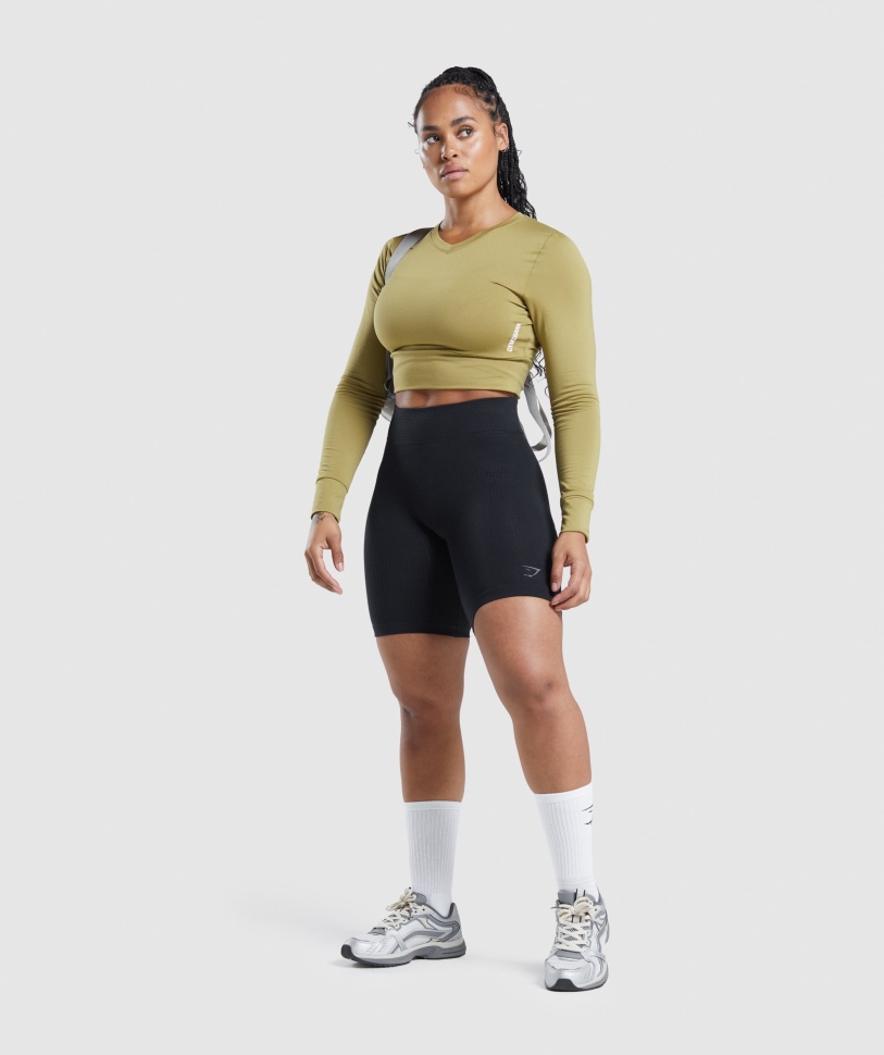 Gymshark Pause ανοιχτή πλάτη μακρυμάνικο Crop Top Griffin Green
