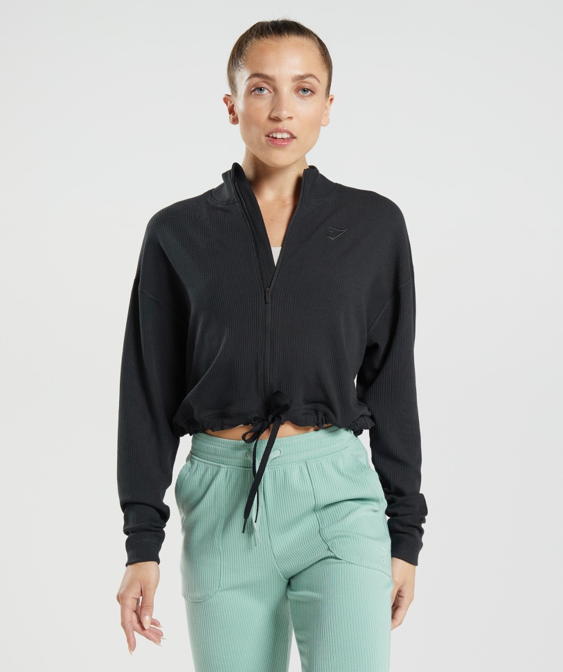 μαύρο μπουφάν με φερμουάρ Gymshark Pause