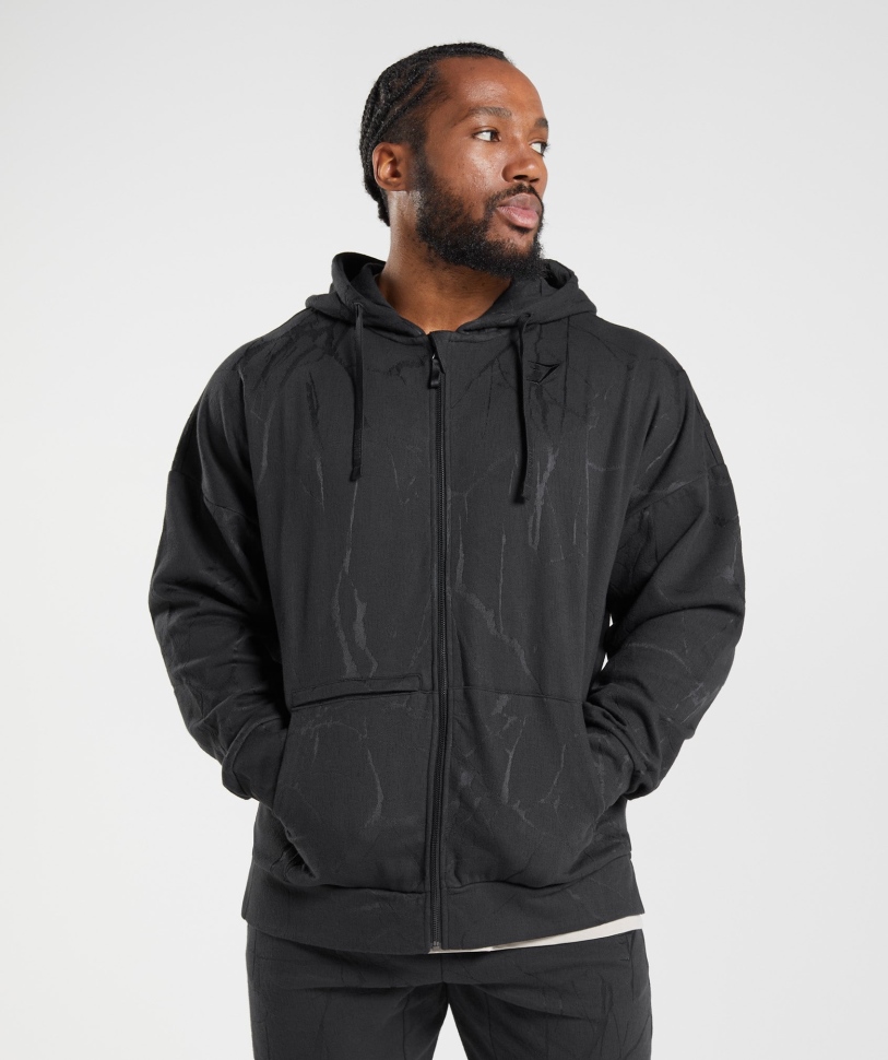 Gymshark Power Zip Hoodie μαύρο τύπωμα