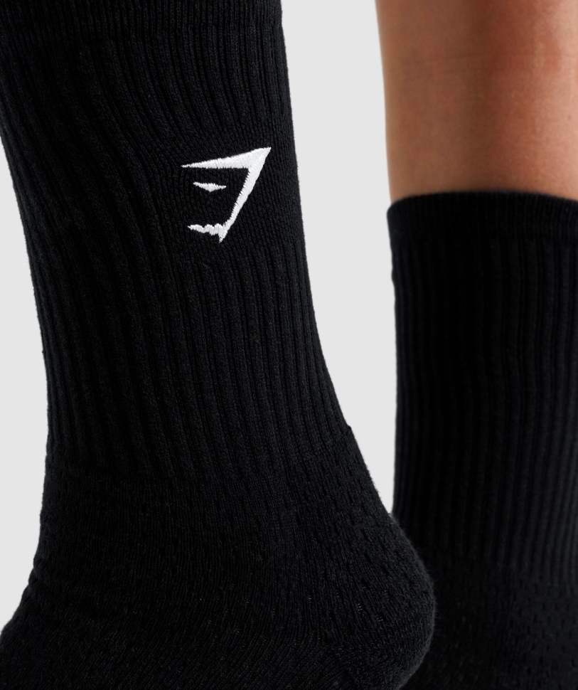 Gymshark Premium κεντημένη κάλτσα Crew 1pk μαύρη