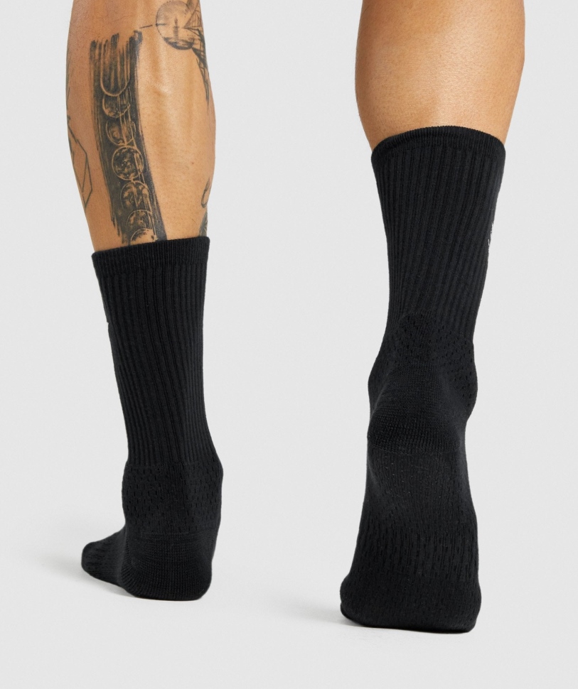 Gymshark Premium κεντημένη κάλτσα Crew 1pk μαύρη