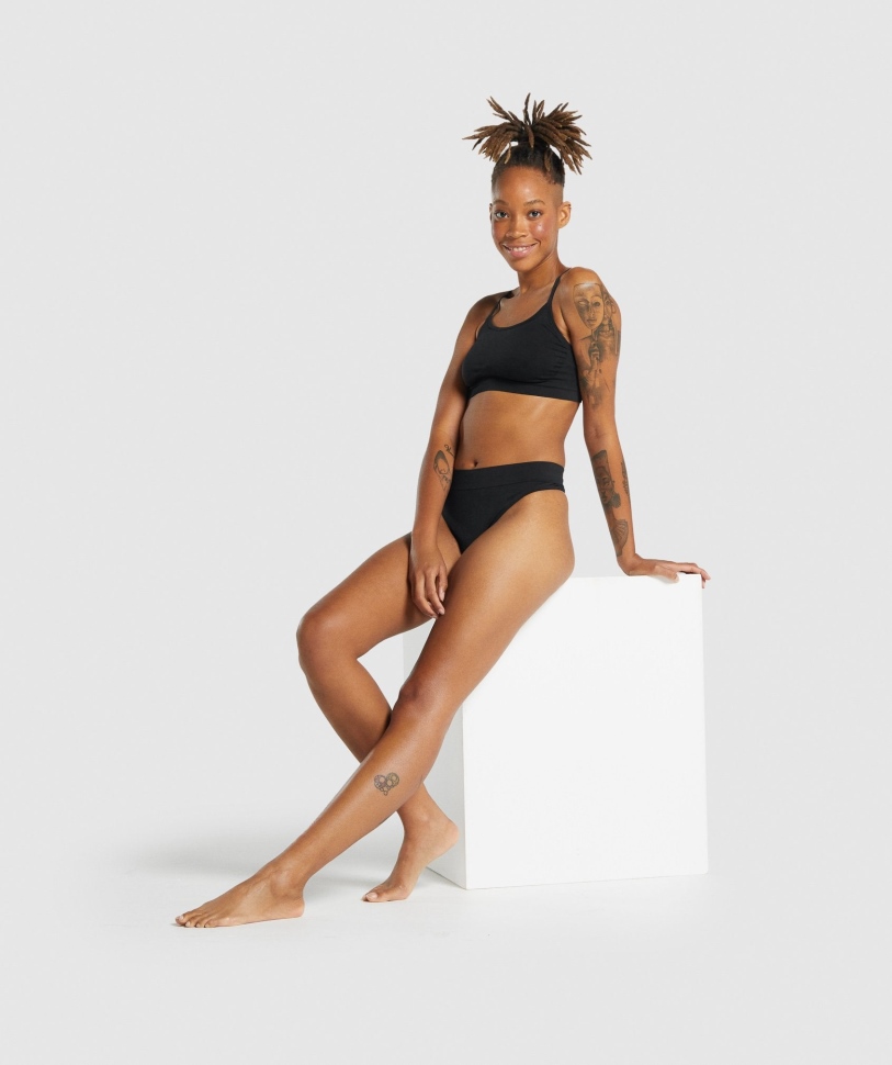 Gymshark χωρίς ραφή ψηλό στρινγκ μαύρο