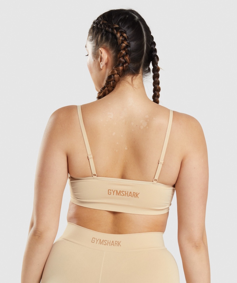 Gymshark απρόσκοπτη Bralette με χαμηλό λαιμό ανοιχτό καφέ