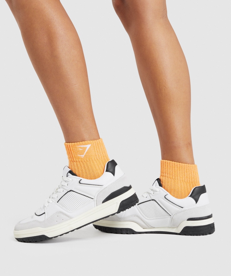 Gymshark Sharkhead κεντημένες κάλτσες τετάρτου 2pk ιβίσκου ροζ-βερίκοκο πορτοκαλί