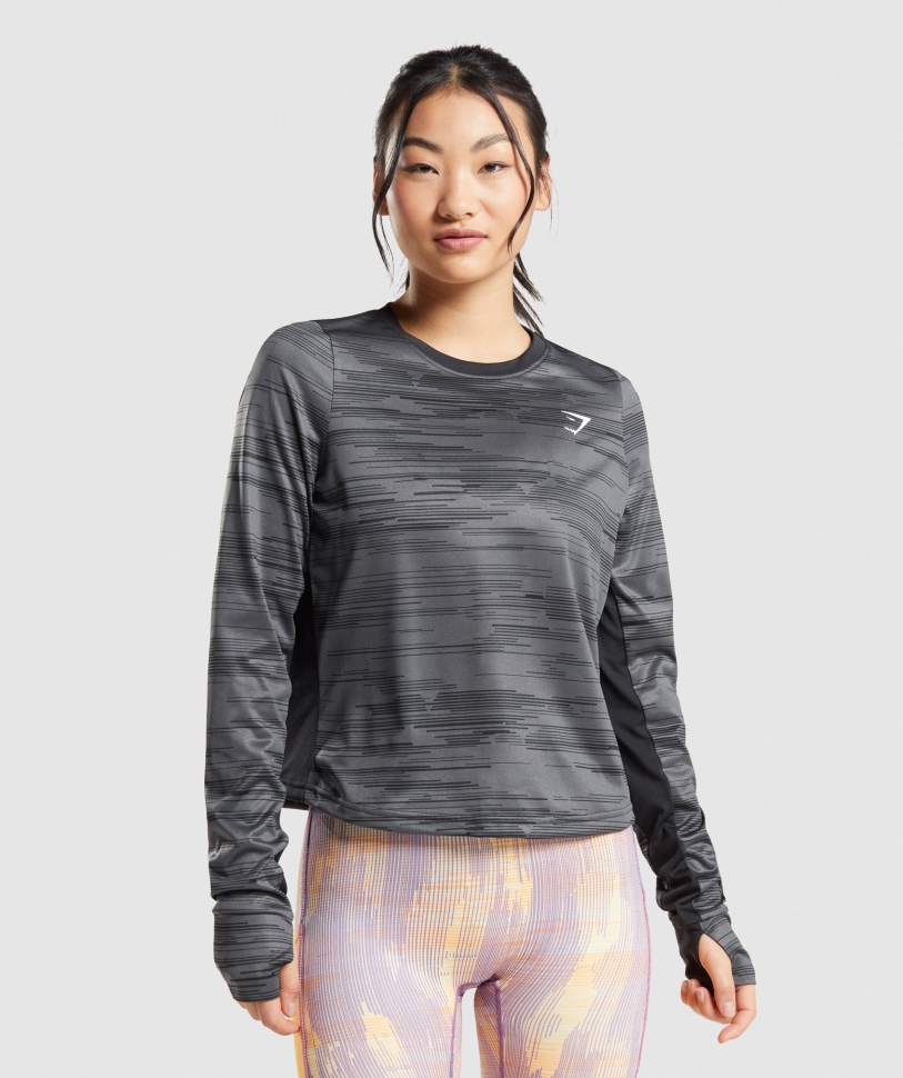 Gymshark Sport χαλαρό μακρυμάνικο μπλουζάκι μαύρο στάμπα