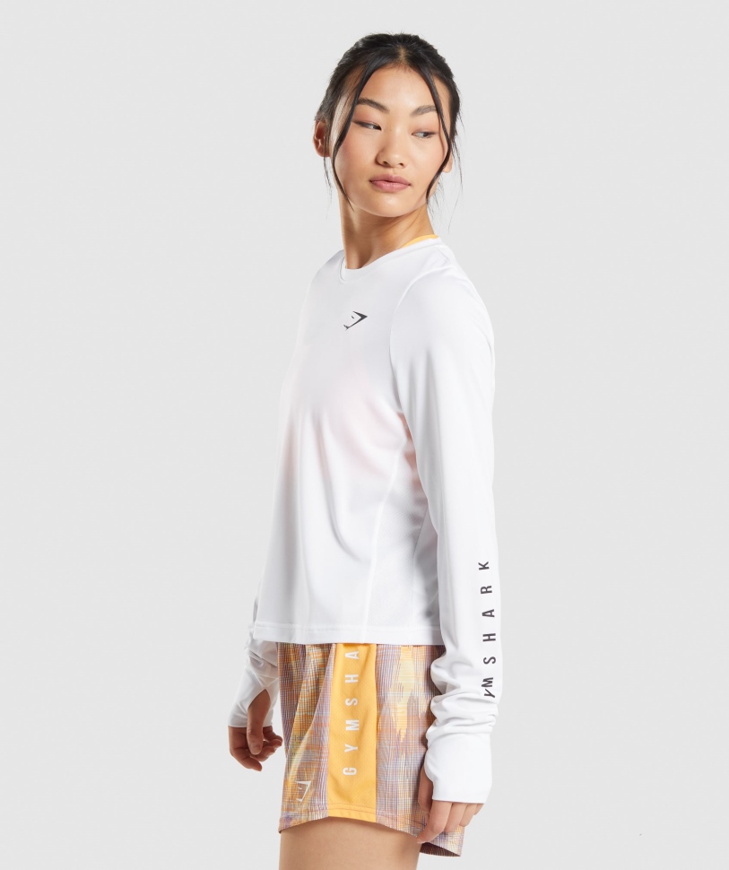 Gymshark Sport φαρδύ μακρυμάνικο μπλουζάκι λευκό