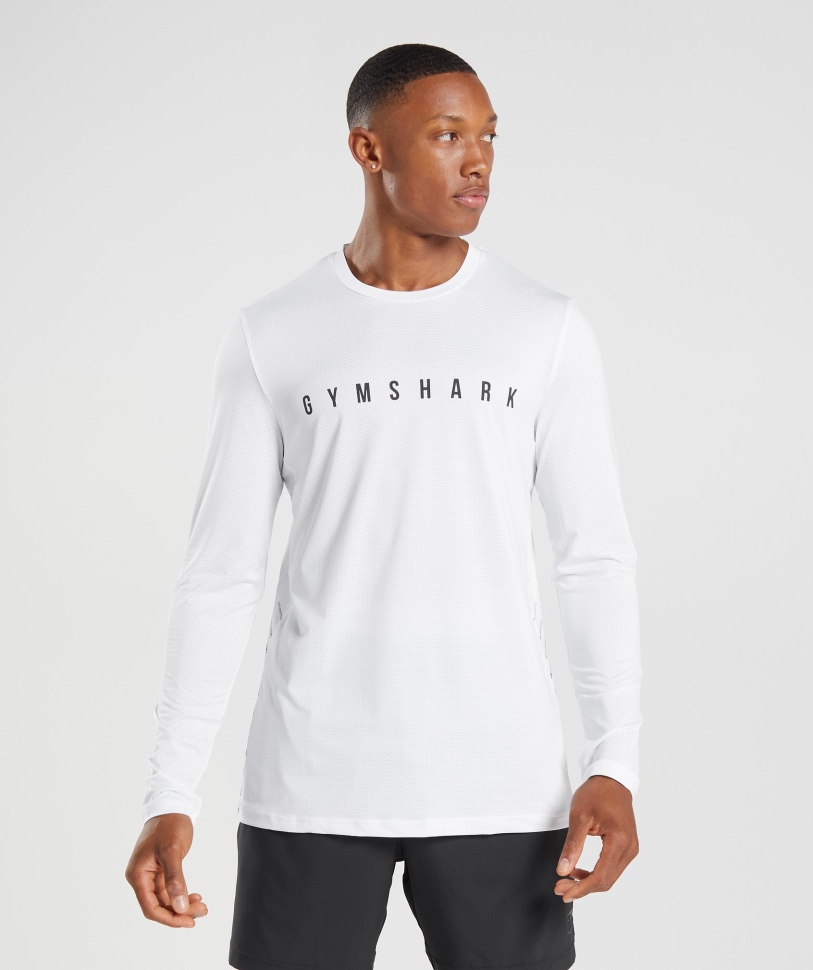 Gymshark Sport ριγέ μακρυμάνικο μπλουζάκι λευκό