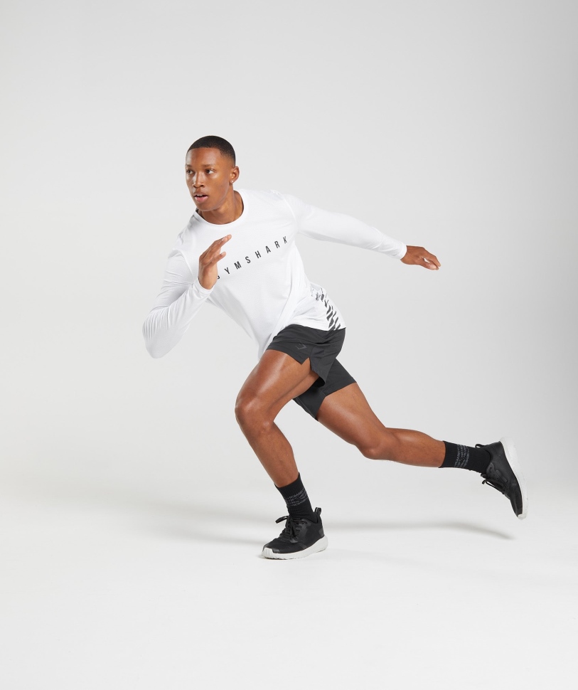 Gymshark Sport ριγέ μακρυμάνικο μπλουζάκι λευκό