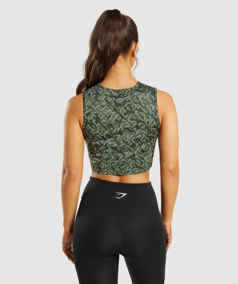 Gymshark Training Crop Tank Green Print