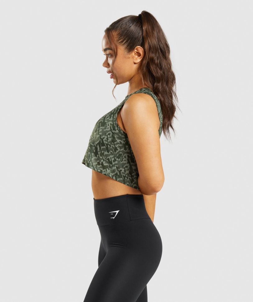Gymshark Training Crop Tank Green Print