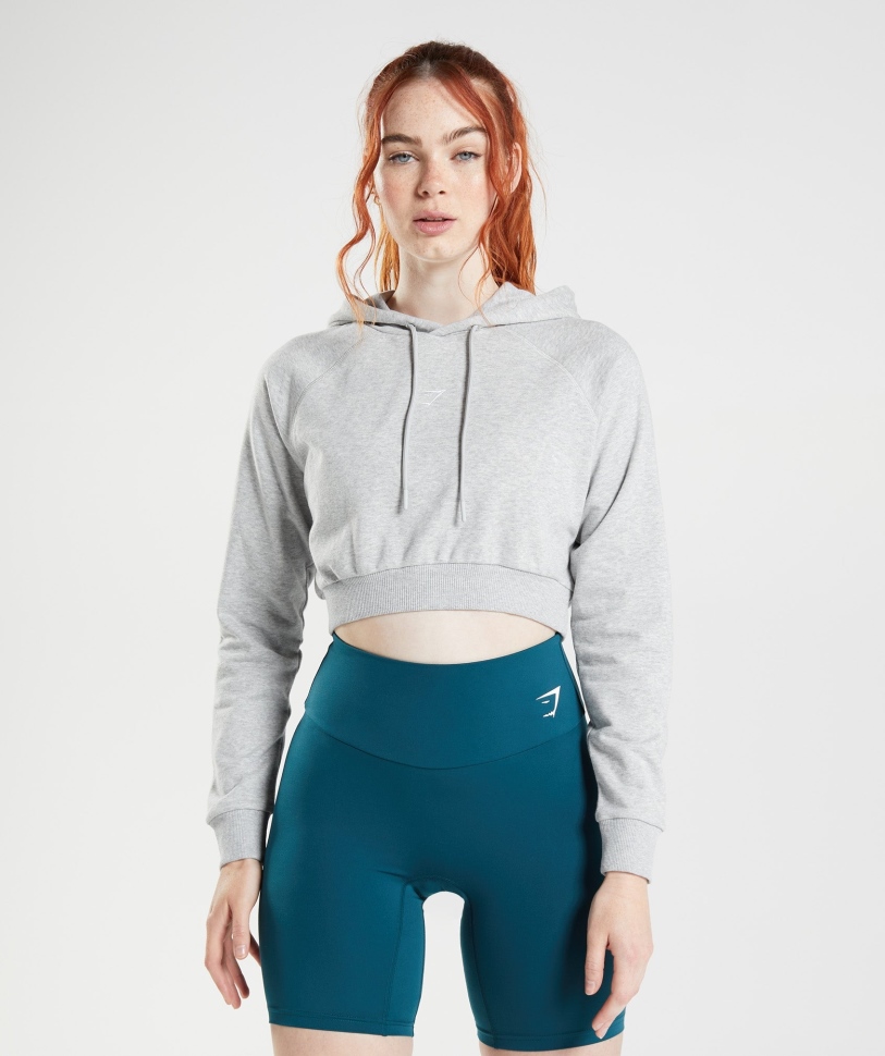 Gymshark Training Cropped Hoodie ανοιχτό γκρι Core Marl