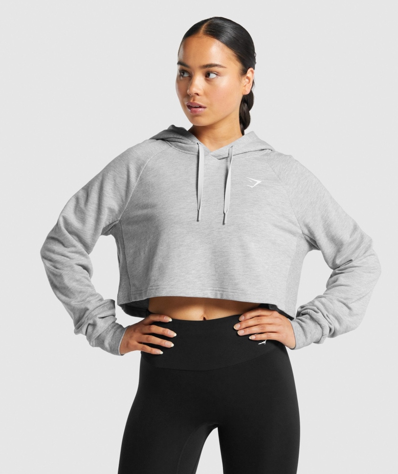 Gymshark Training Cropped Hoodie ανοιχτό γκρι μάργα